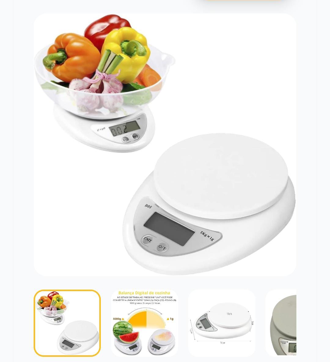 Balança Digital Alimento Com Bandeja Até 5kg Branca Capacidade Máxima 5 Kg Cor Branco
