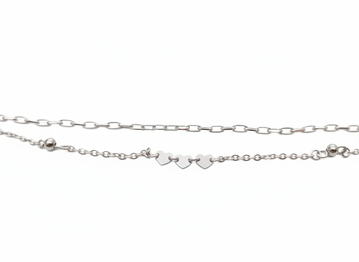 Pulseira Dupla de Corações e Bolinhas