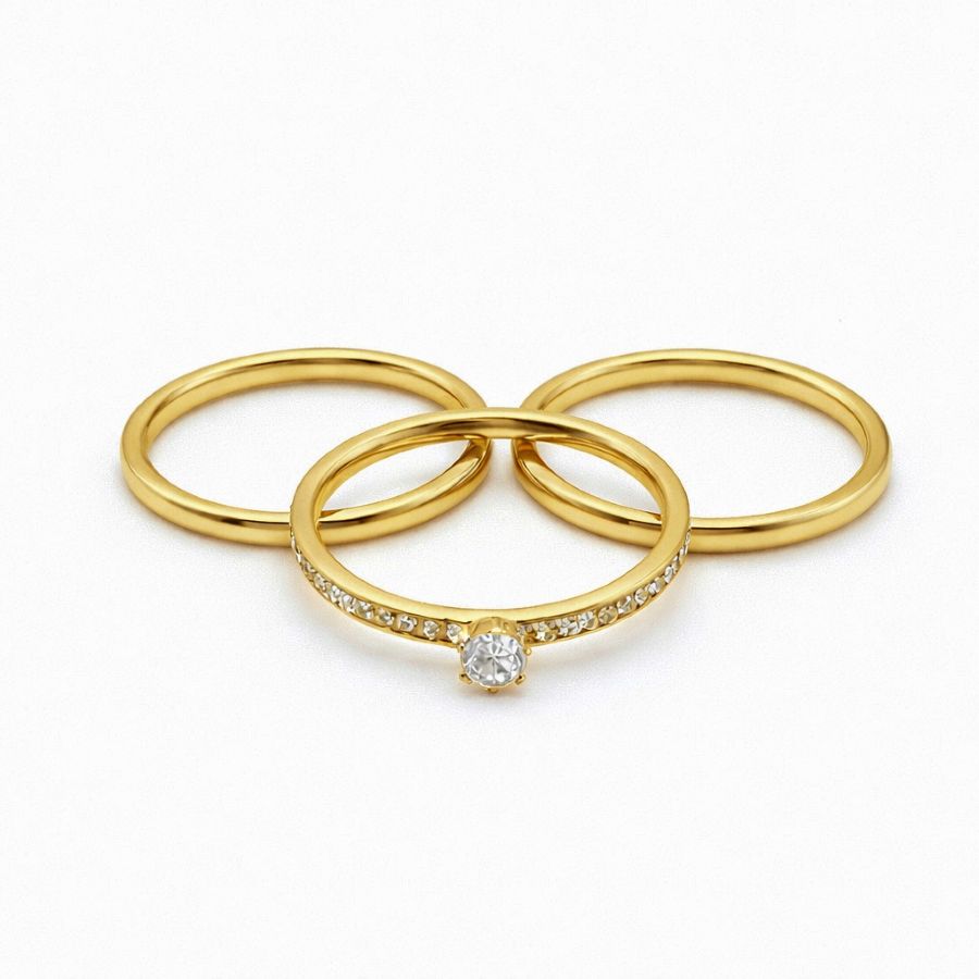 Anel Triplo Solitário Luxo