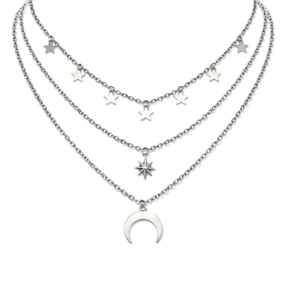 Colar Triplo Céu Mistíco Estrela, Sol e Lua